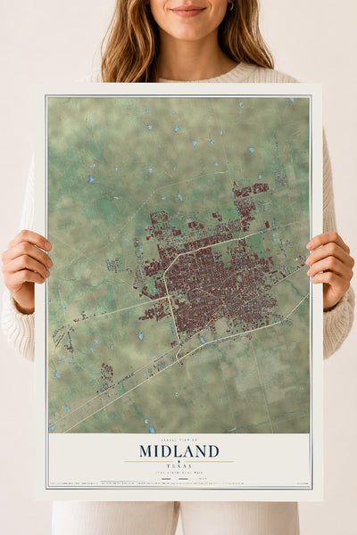 Map of Midland, Texas, 18 x 24 inch unframed archival matte print