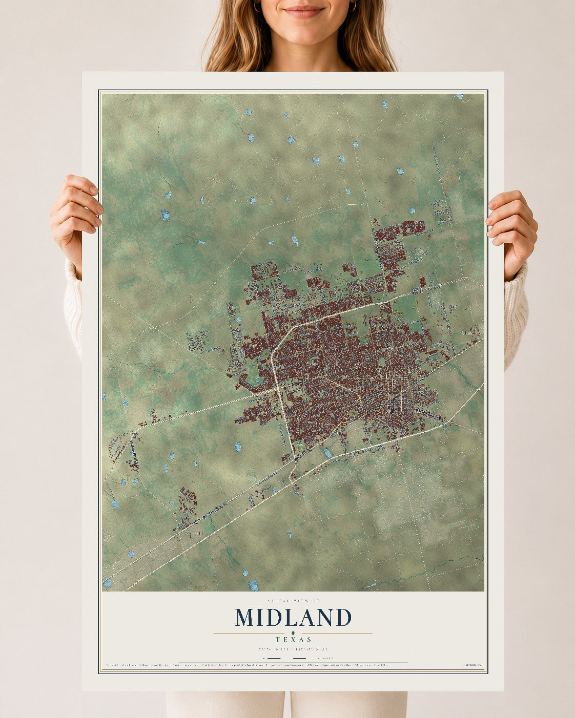 Map of Midland, Texas, 24 x 36 inch unframed archival matte print