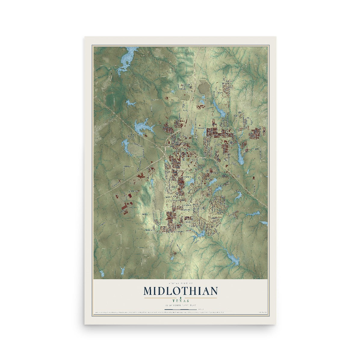 Map of Midlothian, Texas, 12 x 18 inch unframed archival matte print