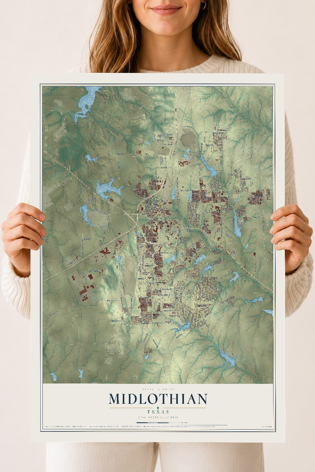 Map of Midlothian, Texas, 18 x 24 inch unframed archival matte print