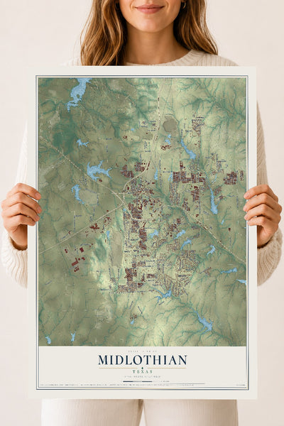 Map of Midlothian, Texas, 18 x 24 inch unframed archival matte print