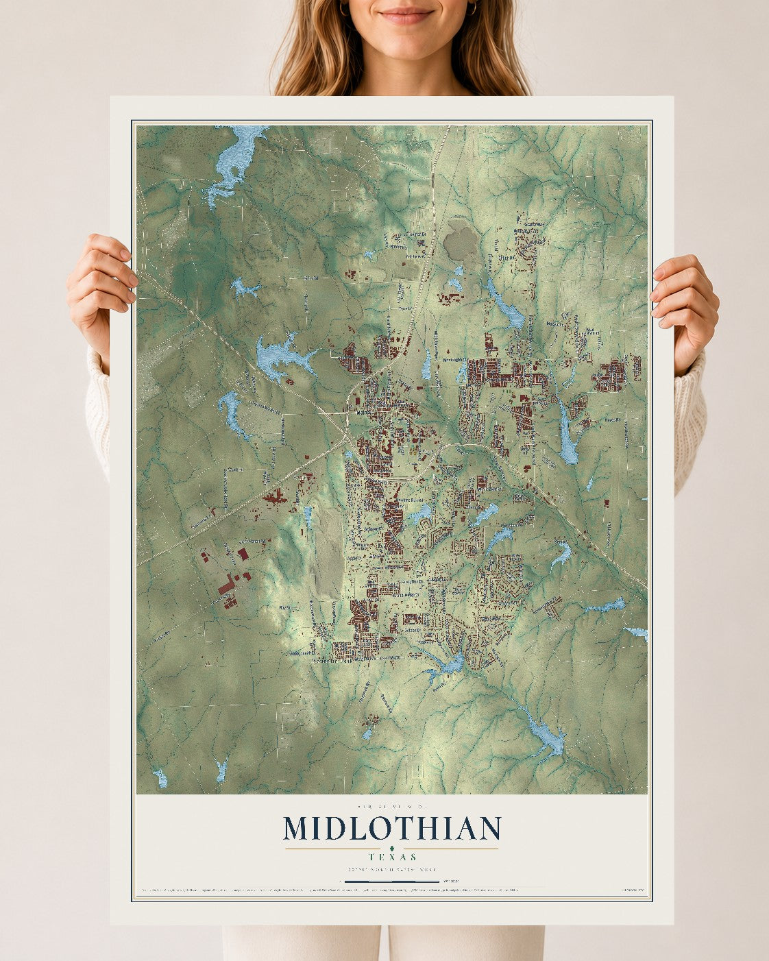 Map of Midlothian, Texas, 24 x 36 inch unframed archival matte print