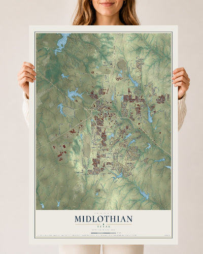 Map of Midlothian, Texas, 24 x 36 inch unframed archival matte print