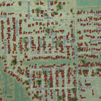 Close-up of the map of Midway North, Texas print showing street and building detail
