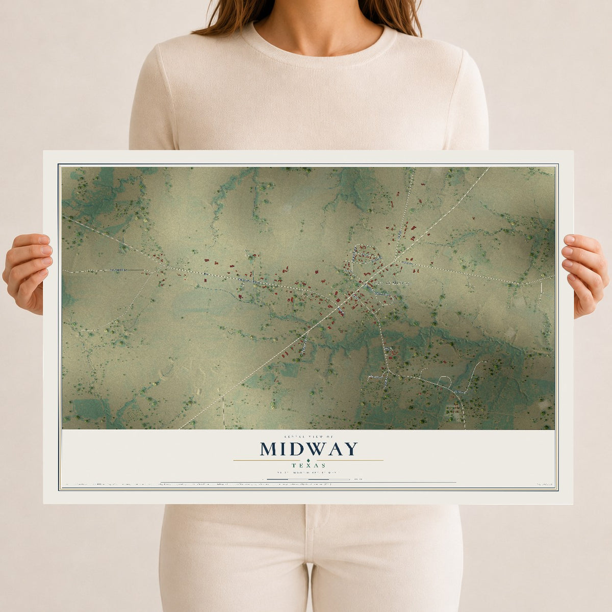 Map of Midway, Texas, 12 x 18 inch unframed archival matte print