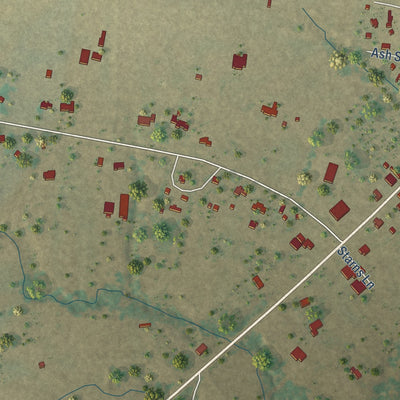 Close-up of the map of Midway, Texas print showing street and building detail