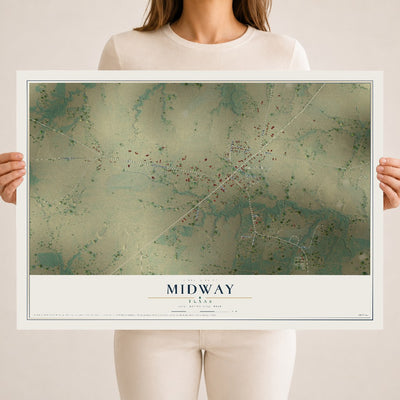 Map of Midway, Texas, 18 x 24 inch unframed archival matte print