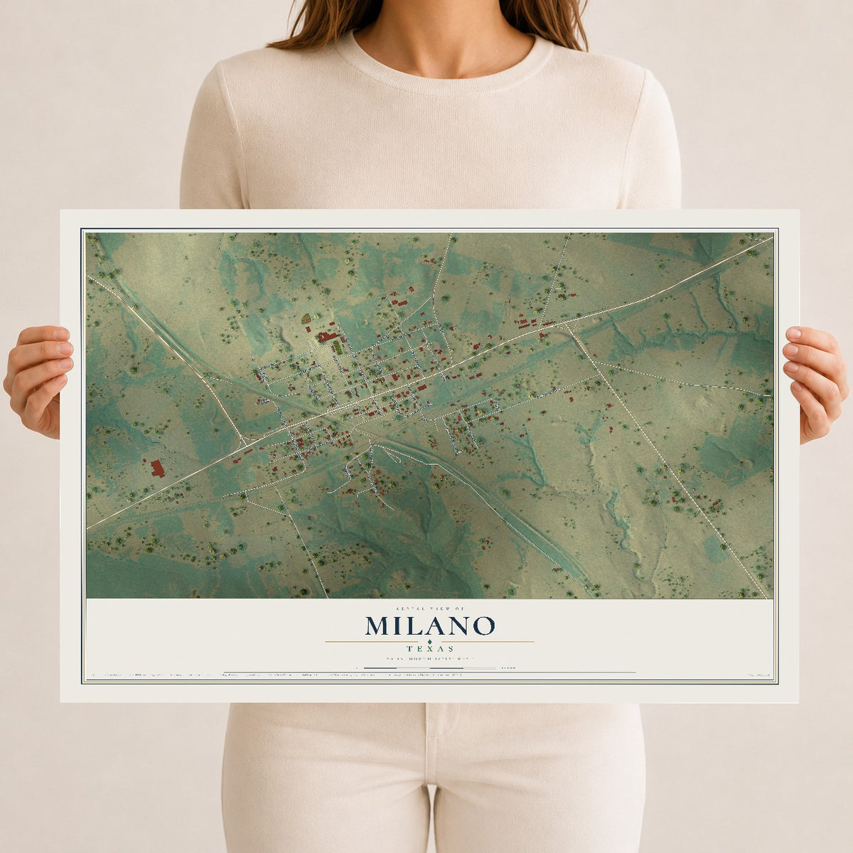 Map of Milano, Texas, 12 x 18 inch unframed archival matte print