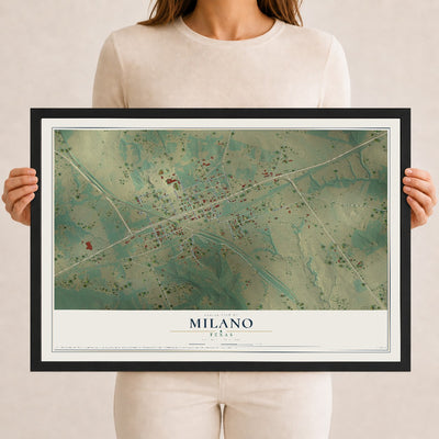 Map of Milano, Texas, 12 x 18 inch print in a black wood frame