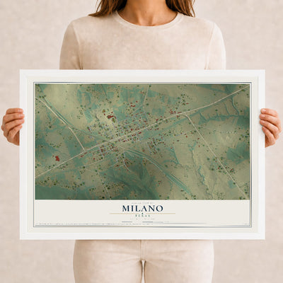 Map of Milano, Texas, 12 x 18 inch print in a white wood frame