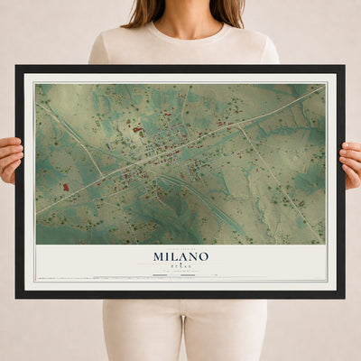 Map of Milano, Texas, 18 x 24 inch print in a black wood frame