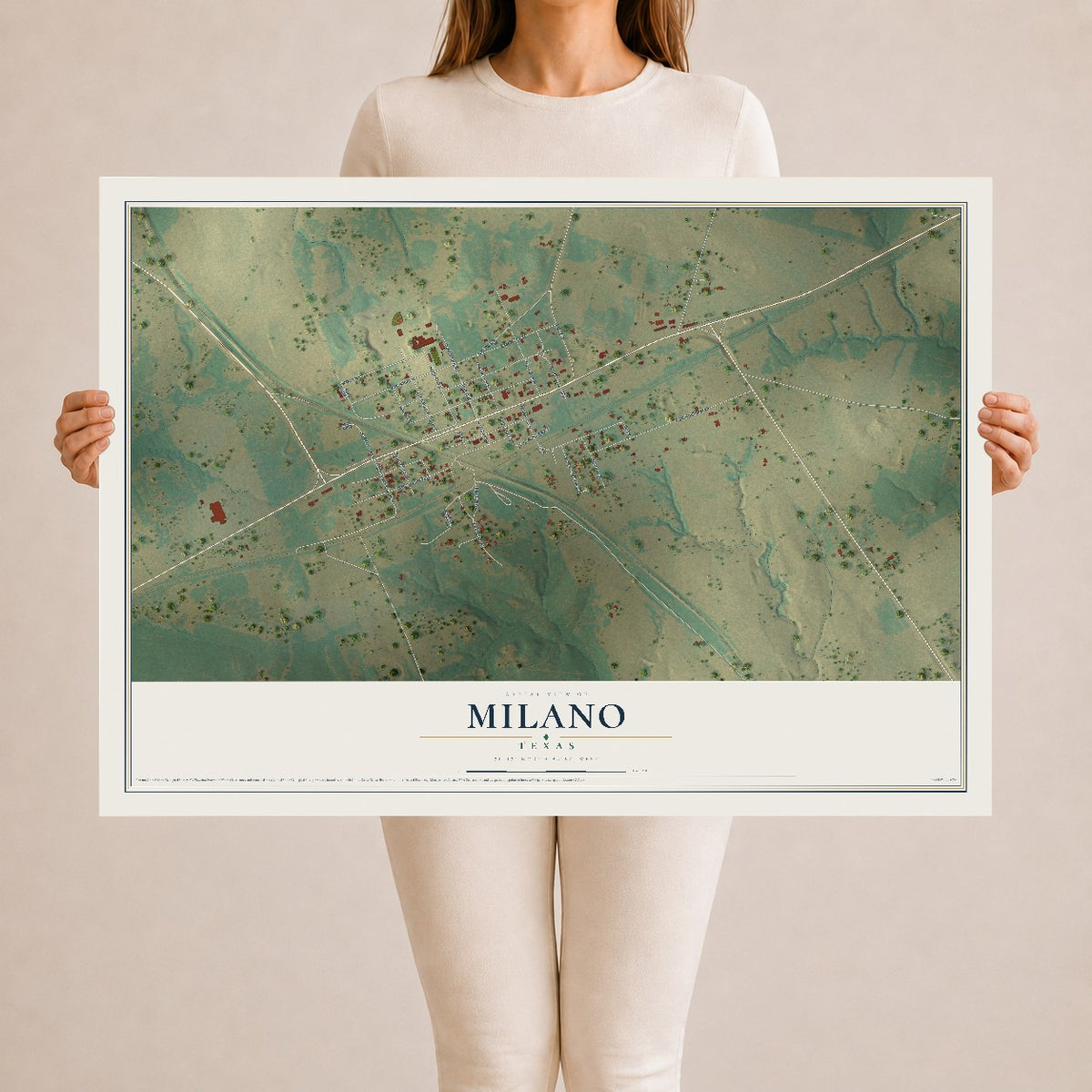 Map of Milano, Texas, 24 x 36 inch unframed archival matte print