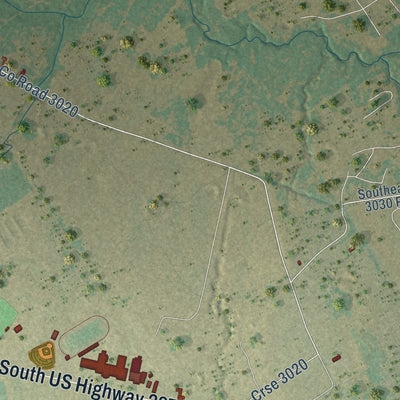 Second close-up of the map of Mildred, Texas print showing more streets and buildings