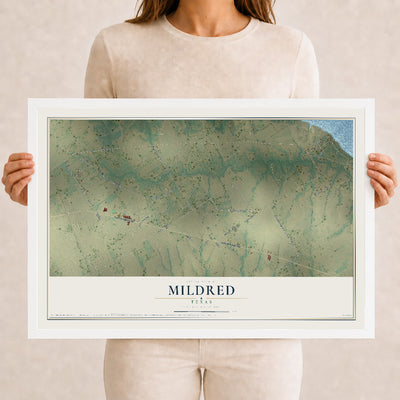 Map of Mildred, Texas, 12 x 18 inch print in a white wood frame