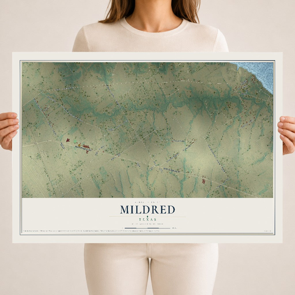 Map of Mildred, Texas, 18 x 24 inch unframed archival matte print