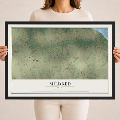 Map of Mildred, Texas, 18 x 24 inch print in a black wood frame