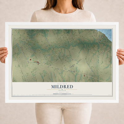 Map of Mildred, Texas, 18 x 24 inch print in a white wood frame
