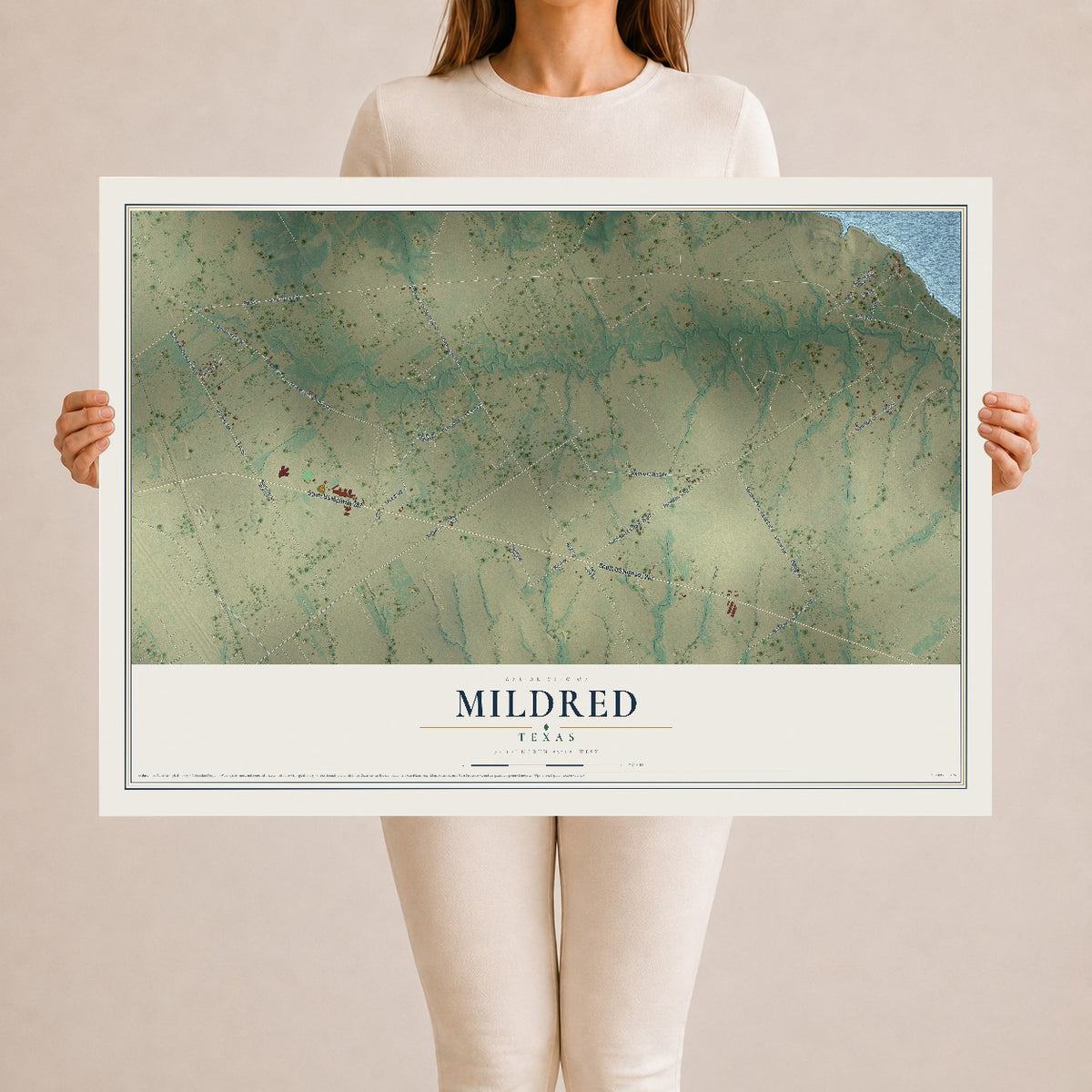 Map of Mildred, Texas, 24 x 36 inch unframed archival matte print