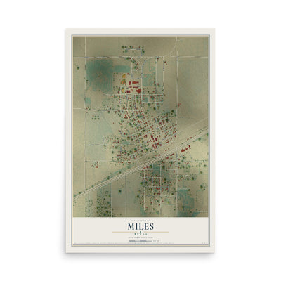 Map of Miles, Texas, 12 x 18 inch unframed archival matte print