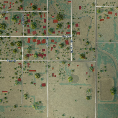Second close-up of the map of Miles, Texas print showing more streets and buildings