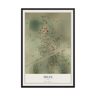 Map of Miles, Texas, 12 x 18 inch print in a black wood frame