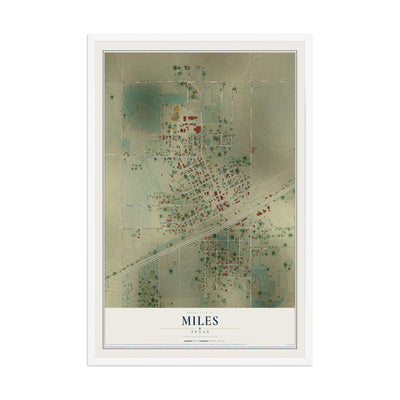 Map of Miles, Texas, 12 x 18 inch print in a white wood frame
