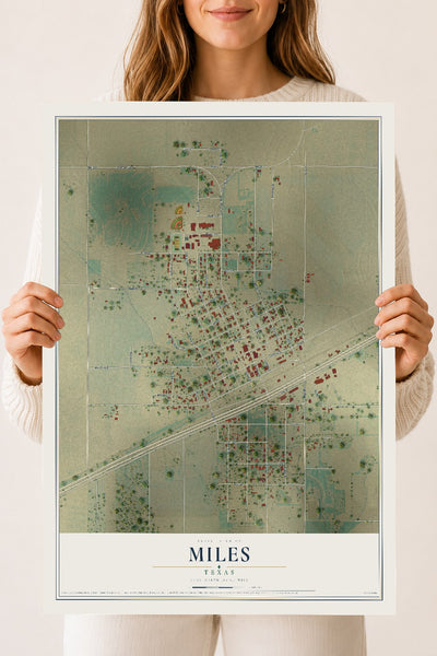Map of Miles, Texas, 18 x 24 inch unframed archival matte print