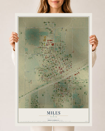 Map of Miles, Texas, 24 x 36 inch unframed archival matte print