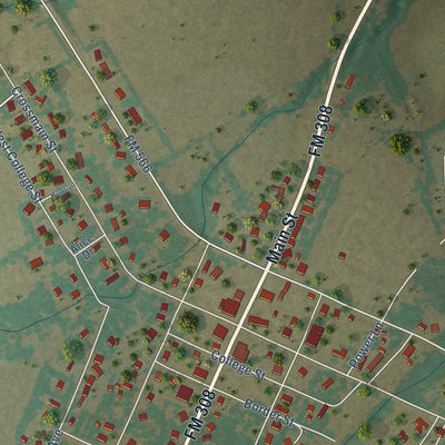 Close-up of the map of Milford, Texas print showing street and building detail