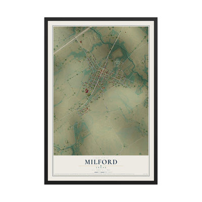 Map of Milford, Texas, 12 x 18 inch print in a black wood frame