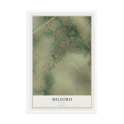 Map of Milford, Texas, 12 x 18 inch print in a white wood frame