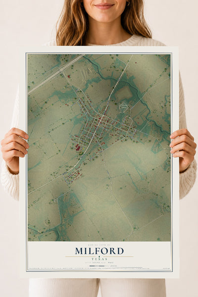 Map of Milford, Texas, 18 x 24 inch unframed archival matte print
