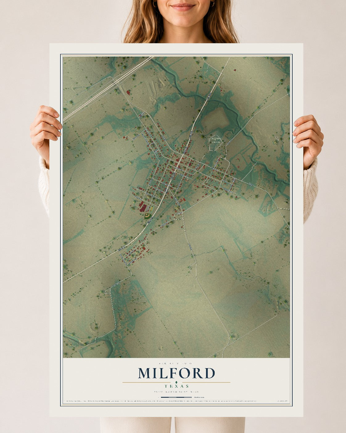 Map of Milford, Texas, 24 x 36 inch unframed archival matte print