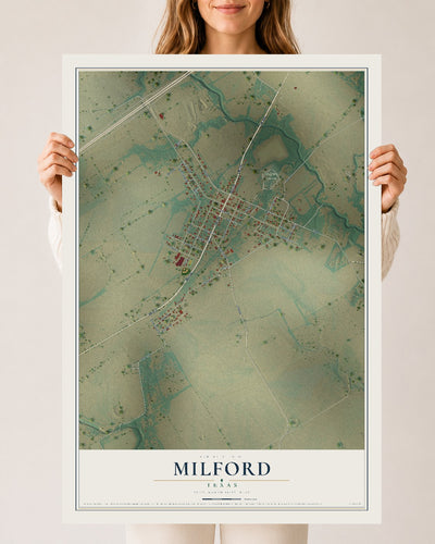 Map of Milford, Texas, 24 x 36 inch unframed archival matte print