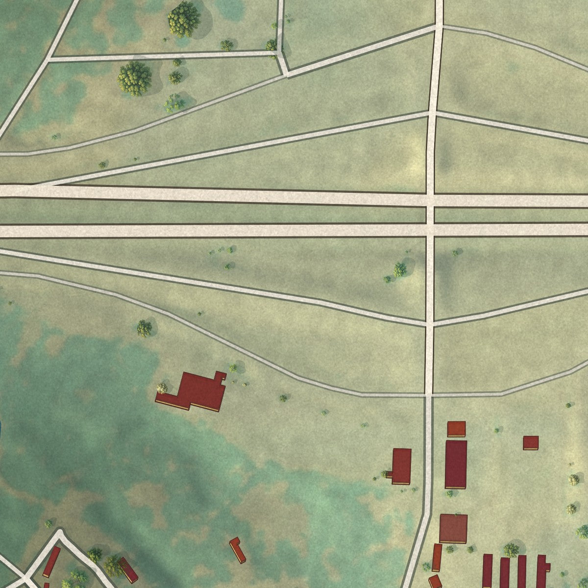 Close-up of the map of Miller's Cove, Texas print showing street and building detail