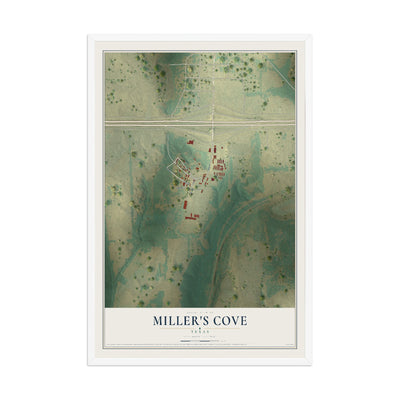 Map of Miller's Cove, Texas, 12 x 18 inch print in a white wood frame
