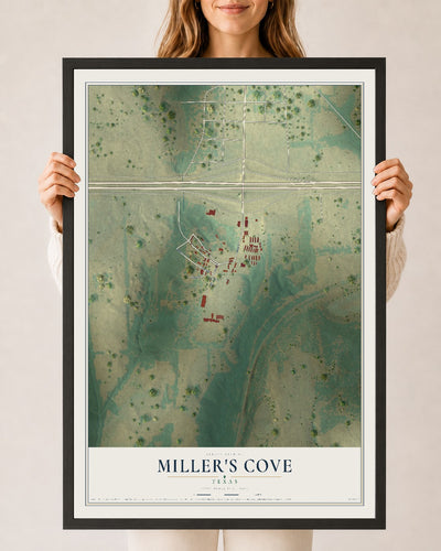 Map of Miller's Cove, Texas, 24 x 36 inch print in a black wood frame