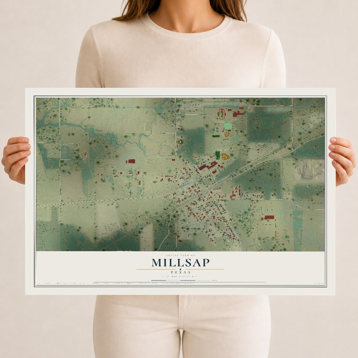 Map of Millsap, Texas, 12 x 18 inch unframed archival matte print