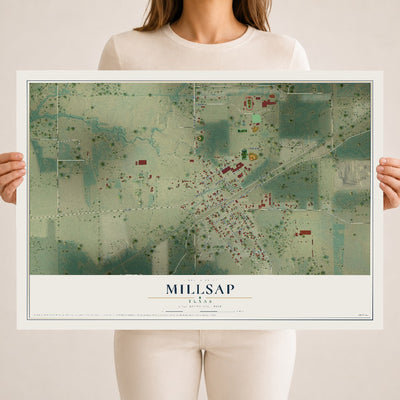 Map of Millsap, Texas, 18 x 24 inch unframed archival matte print