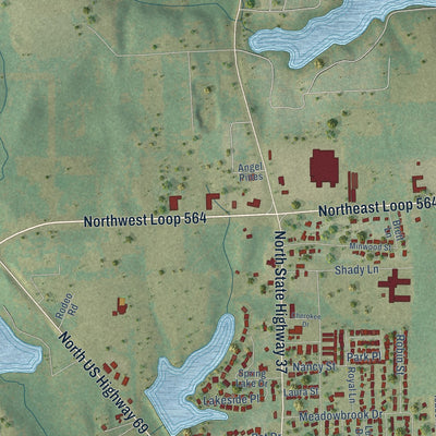 Second close-up of the map of Mineola, Texas print showing more streets and buildings