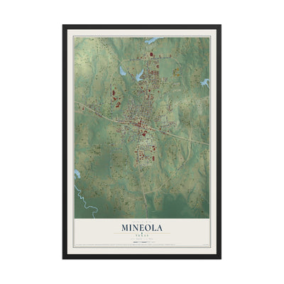 Map of Mineola, Texas, 12 x 18 inch print in a black wood frame
