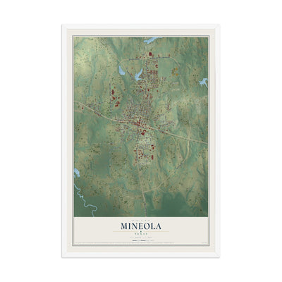 Map of Mineola, Texas, 12 x 18 inch print in a white wood frame