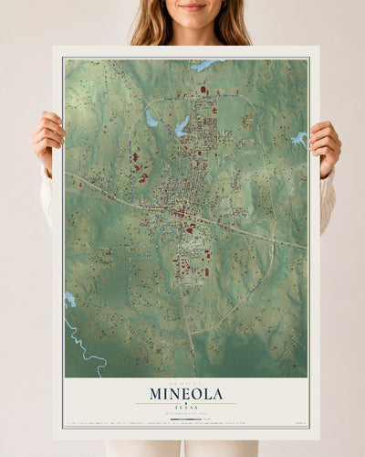 Map of Mineola, Texas, 24 x 36 inch unframed archival matte print