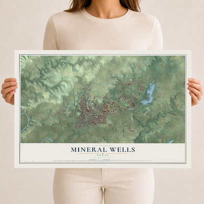 Map of Mineral Wells, Texas, 12 x 18 inch unframed archival matte print
