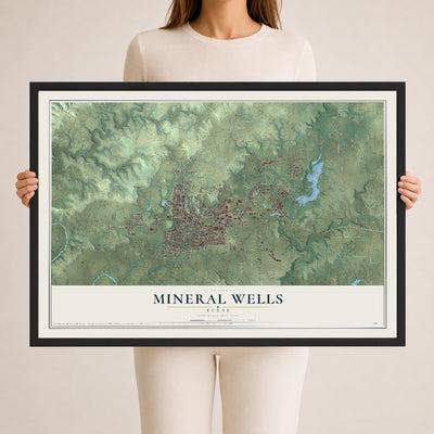 Map of Mineral Wells, Texas, 24 x 36 inch print in a black wood frame
