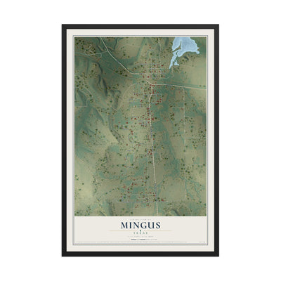 Map of Mingus, Texas, 12 x 18 inch print in a black wood frame