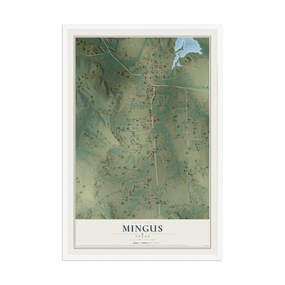 Map of Mingus, Texas, 12 x 18 inch print in a white wood frame