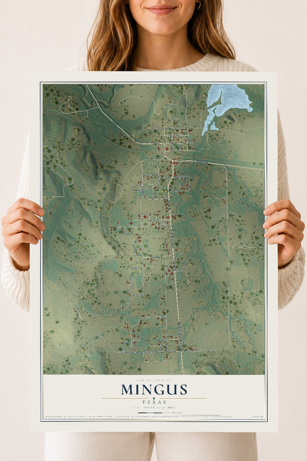 Map of Mingus, Texas, 18 x 24 inch unframed archival matte print