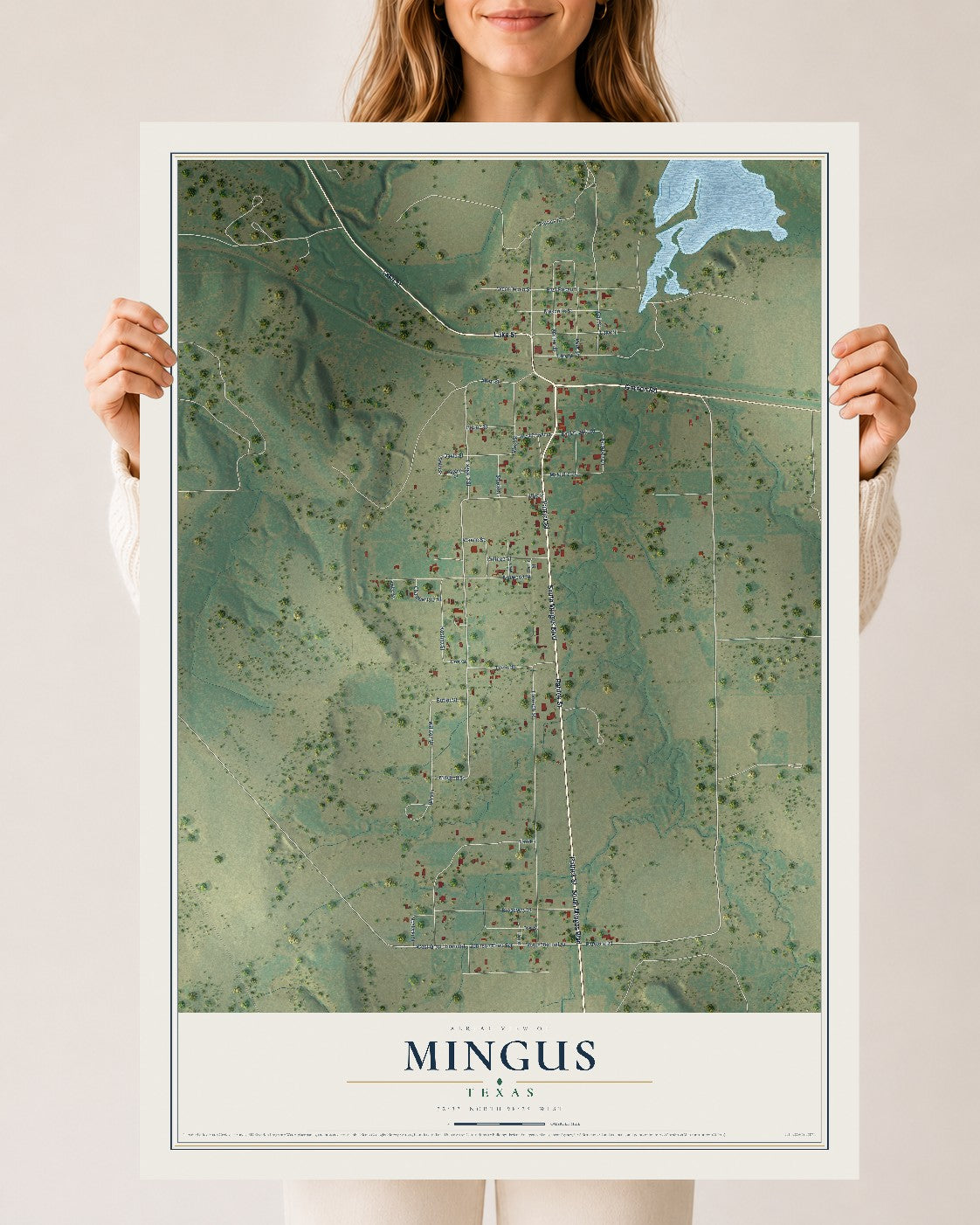 Map of Mingus, Texas, 24 x 36 inch unframed archival matte print