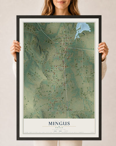 Map of Mingus, Texas, 24 x 36 inch print in a black wood frame